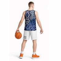 New Zealand Basketball Jersey Aotearoa Kowhaiwhai Mix Taniko Art - Blue LT14 - Polynesian Pride