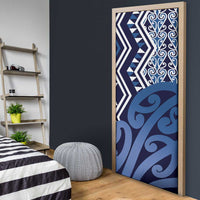 New Zealand Door Cover Aotearoa Kowhaiwhai Mix Taniko Art - Blue LT14 - Polynesian Pride