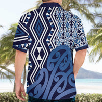 New Zealand Hawaiian Shirt Aotearoa Kowhaiwhai Mix Taniko Art - Blue LT14 - Polynesian Pride