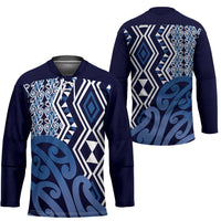 New Zealand Hockey Jersey Aotearoa Kowhaiwhai Mix Taniko Art - Blue LT14 - Polynesian Pride
