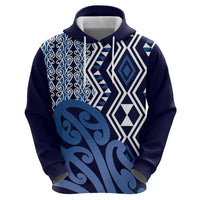 New Zealand Hoodie Aotearoa Kowhaiwhai Mix Taniko Art - Blue LT14 - Polynesian Pride
