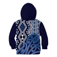 New Zealand Kid Hoodie Aotearoa Kowhaiwhai Mix Taniko Art - Blue LT14 - Polynesian Pride