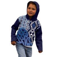 New Zealand Kid Hoodie Aotearoa Kowhaiwhai Mix Taniko Art - Blue LT14 - Polynesian Pride