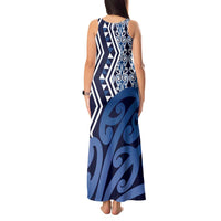 New Zealand Tank Maxi Dress Aotearoa Kowhaiwhai Mix Taniko Art - Blue LT14 - Polynesian Pride
