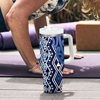 New Zealand Tumbler With Handle Aotearoa Kowhaiwhai Mix Taniko Art - Blue LT14 - Polynesian Pride