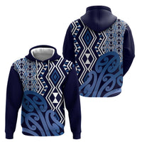 New Zealand Zip Hoodie Aotearoa Kowhaiwhai Mix Taniko Art - Blue LT14 - Polynesian Pride