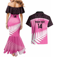 Custom New Zealand Aotearoa Cricket Couples Matching Mermaid Dress and Hawaiian Shirt Go White Silver Fern LT14 - Polynesian Pride