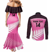 Custom New Zealand Aotearoa Cricket Couples Matching Mermaid Dress and Long Sleeve Button Shirt Go White Silver Fern LT14 - Polynesian Pride