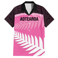 Custom New Zealand Aotearoa Cricket Family Matching Long Sleeve Bodycon Dress and Hawaiian Shirt Go White Silver Fern LT14 Dad's Shirt - Short Sleeve Pink - Polynesian Pride