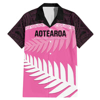 Custom New Zealand Aotearoa Cricket Family Matching Mermaid Dress and Hawaiian Shirt Go White Silver Fern LT14 Dad's Shirt - Short Sleeve Pink - Polynesian Pride