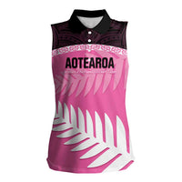 Custom New Zealand Aotearoa Cricket Women Sleeveless Polo Shirt Go White Silver Fern LT14 Female Pink - Polynesian Pride