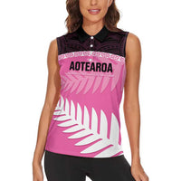 Custom New Zealand Aotearoa Cricket Women Sleeveless Polo Shirt Go White Silver Fern LT14 - Polynesian Pride