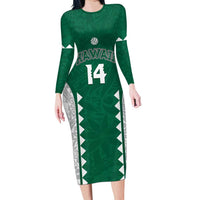 Custom Hawaii Volleyball Family Matching Long Sleeve Bodycon Dress and Hawaiian Shirt Hawaiian Kakau Pattern LT14 Mom's Dress Green - Polynesian Pride