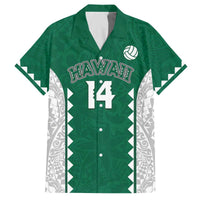 Custom Hawaii Volleyball Family Matching Off The Shoulder Long Sleeve Dress and Hawaiian Shirt Hawaiian Kakau Pattern LT14 Dad's Shirt - Short Sleeve Green - Polynesian Pride