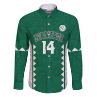 Custom Hawaii Volleyball Family Matching Puletasi and Hawaiian Shirt Hawaiian Kakau Pattern LT14 Dad's Shirt - Long Sleeve Green - Polynesian Pride