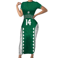 Custom Hawaii Volleyball Family Matching Short Sleeve Bodycon Dress and Hawaiian Shirt Hawaiian Kakau Pattern LT14 Mom's Dress Green - Polynesian Pride