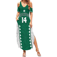 Custom Hawaii Volleyball Family Matching Summer Maxi Dress and Hawaiian Shirt Hawaiian Kakau Pattern LT14 Mom's Dress Green - Polynesian Pride