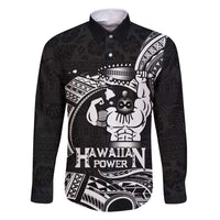 Black Hawaii Ikaika Warrior Family Matching Off Shoulder Maxi Dress and Hawaiian Shirt Hawaiian Power LT14 Dad's Shirt - Long Sleeve Black - Polynesian Pride