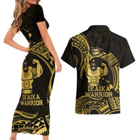 Gold Hawaii Ikaika Warrior Couples Matching Short Sleeve Bodycon Dress and Hawaiian Shirt Hawaiian Power