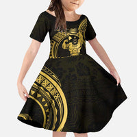 Gold Hawaii Ikaika Warrior Family Matching Mermaid Dress and Hawaiian Shirt Hawaiian Power LT14 Daughter's Dress Gold - Polynesian Pride