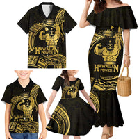 Gold Hawaii Ikaika Warrior Family Matching Mermaid Dress and Hawaiian Shirt Hawaiian Power LT14 - Polynesian Pride
