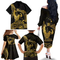 Gold Hawaii Ikaika Warrior Family Matching Off The Shoulder Long Sleeve Dress and Hawaiian Shirt Hawaiian Power