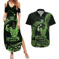 Green Hawaii Ikaika Warrior Couples Matching Summer Maxi Dress and Hawaiian Shirt Hawaiian Power