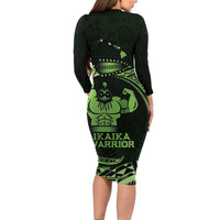 Green Hawaii Ikaika Warrior Family Matching Long Sleeve Bodycon Dress and Hawaiian Shirt Hawaiian Power