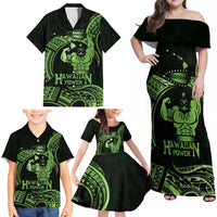 Green Hawaii Ikaika Warrior Family Matching Off Shoulder Maxi Dress and Hawaiian Shirt Hawaiian Power LT14 - Polynesian Pride