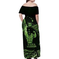 Green Hawaii Ikaika Warrior Family Matching Off Shoulder Maxi Dress and Hawaiian Shirt Hawaiian Power LT14 - Polynesian Pride