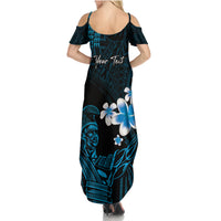 Personalised Hawaii King Kamehameha Day Family Matching Summer Maxi Dress and Hawaiian Shirt Plumeria With Kakau Pattern - Blue LT14 - Polynesian Pride