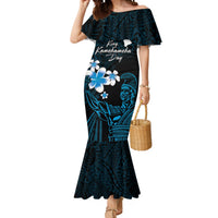Personalised Hawaii King Kamehameha Day Mermaid Dress Plumeria With Kakau Pattern - Blue LT14 Women Blue - Polynesian Pride