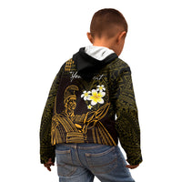 Personalised Hawaii King Kamehameha Day Kid Hoodie Plumeria With Kakau Pattern - Gold