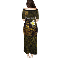 Personalised Hawaii King Kamehameha Day Puletasi Plumeria With Kakau Pattern - Gold