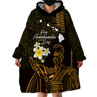 Personalised Hawaii King Kamehameha Day Wearable Blanket Hoodie Plumeria With Kakau Pattern - Gold LT14 - Polynesian Pride
