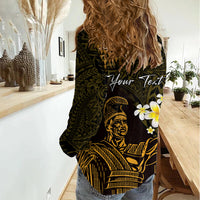 Personalised Hawaii King Kamehameha Day Women Casual Shirt Plumeria With Kakau Pattern - Gold LT14 - Polynesian Pride