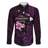 Personalised Hawaii King Kamehameha Day Family Matching Off Shoulder Maxi Dress and Hawaiian Shirt Plumeria With Kakau Pattern - Purple