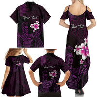 Personalised Hawaii King Kamehameha Day Family Matching Summer Maxi Dress and Hawaiian Shirt Plumeria With Kakau Pattern - Purple LT14 - Polynesian Pride
