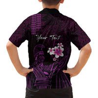 Personalised Hawaii King Kamehameha Day Family Matching Tank Maxi Dress and Hawaiian Shirt Plumeria With Kakau Pattern - Purple LT14 - Polynesian Pride