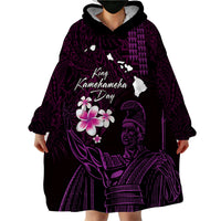 Personalised Hawaii King Kamehameha Day Wearable Blanket Hoodie Plumeria With Kakau Pattern - Purple LT14 - Polynesian Pride