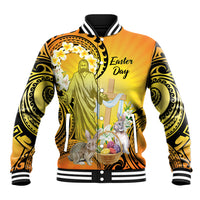 Polynesia Easter Day Baseball Jacket He Is Risen Lilium Longiflorum Polynesian Pattern
