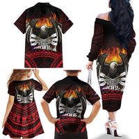 Fautasi Race Day American Samoa Family Matching Off The Shoulder Long Sleeve Dress and Hawaiian Shirt Bald Eagle Polynesian Tattoo LT14 - Polynesian Pride