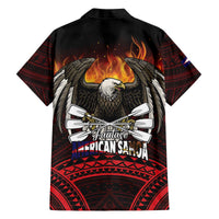 Fautasi Race Day American Samoa Family Matching Off The Shoulder Long Sleeve Dress and Hawaiian Shirt Bald Eagle Polynesian Tattoo LT14 - Polynesian Pride
