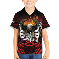 Fautasi Race Day American Samoa Family Matching Off The Shoulder Long Sleeve Dress and Hawaiian Shirt Bald Eagle Polynesian Tattoo LT14 Son's Shirt Black - Polynesian Pride