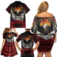 Fautasi Race Day American Samoa Family Matching Off Shoulder Short Dress and Hawaiian Shirt Bald Eagle Polynesian Tattoo LT14 - Polynesian Pride