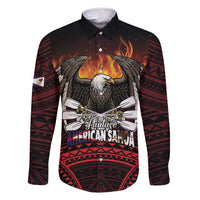 Fautasi Race Day American Samoa Family Matching Off Shoulder Short Dress and Hawaiian Shirt Bald Eagle Polynesian Tattoo LT14 Dad's Shirt - Long Sleeve Black - Polynesian Pride