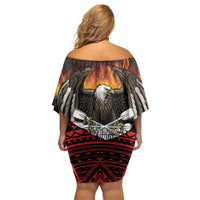 Fautasi Race Day American Samoa Family Matching Off Shoulder Short Dress and Hawaiian Shirt Bald Eagle Polynesian Tattoo LT14 - Polynesian Pride