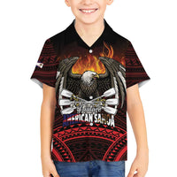 Fautasi Race Day American Samoa Family Matching Puletasi and Hawaiian Shirt Bald Eagle Polynesian Tattoo LT14 Son's Shirt Black - Polynesian Pride