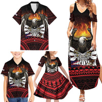 Fautasi Race Day American Samoa Family Matching Summer Maxi Dress and Hawaiian Shirt Bald Eagle Polynesian Tattoo LT14 - Polynesian Pride