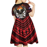 Fautasi Race Day American Samoa Kid Short Sleeve Dress Bald Eagle Polynesian Tattoo